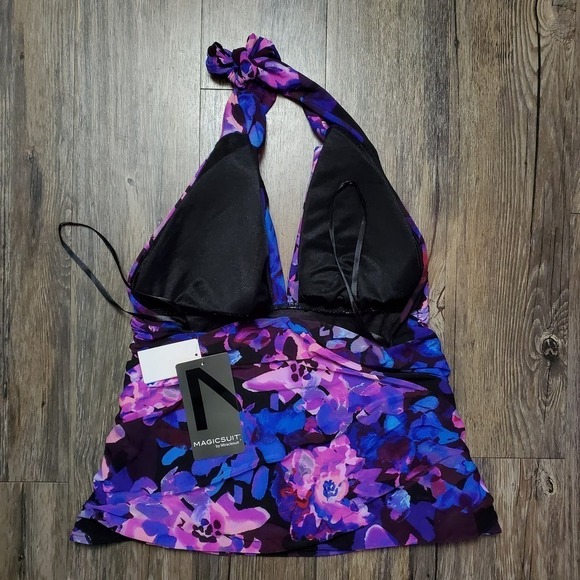 Magicsuit Divine April Tankini Swim Floral Adjustable Ruched Halter Top NEW - Picture 6 of 12